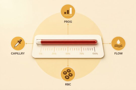 Blood sample progress infographic with test tube and hematology indicators