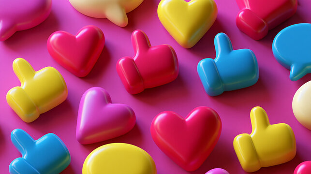 Colorful Social Media Icons with Hearts Thumbs Up and Speech Bubbles