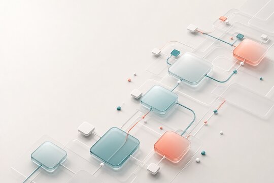 Abstract data network background with connected glass nodes and copy space