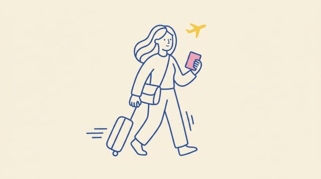 Adult Traveler With Suitcase and Passport Illustration