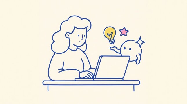 Creative Professional Using AI Assistant Illustration