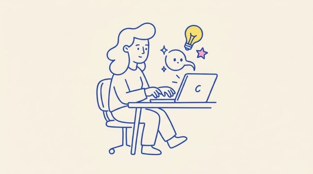Creative Professional Using AI Assistant Illustration