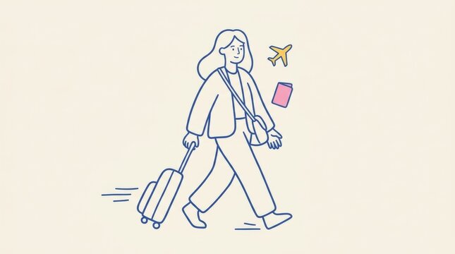 Adult Traveler With Suitcase and Passport Illustration