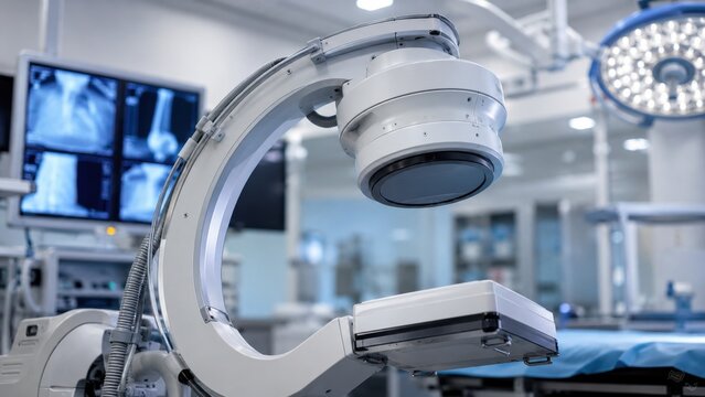 Modern C-arm X-ray machine in a surgical operating room