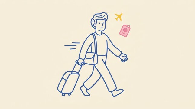Adult Traveler With Suitcase and Passport Illustration