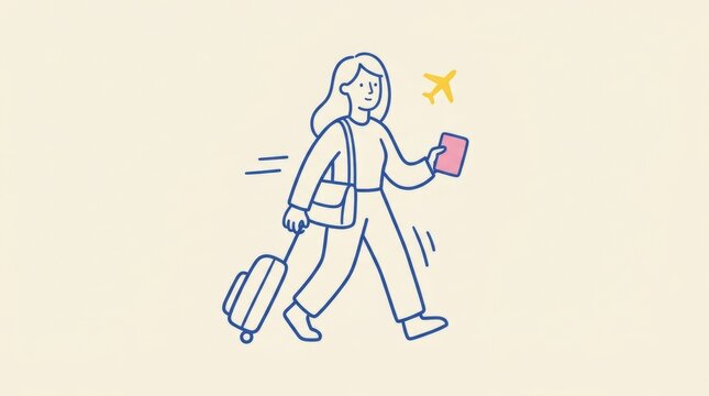 Adult Traveler With Suitcase and Passport Illustration