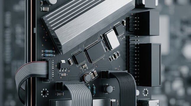Robotic control electronics circuit board close - up with clean components