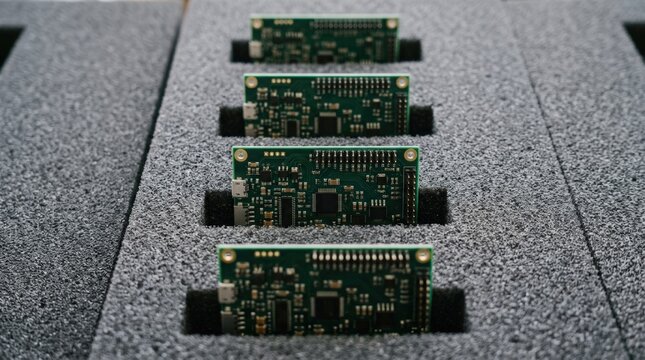 Unmarked circuit boards stored in protective foam packaging