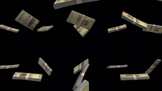 Congo Money, Congolese Franc Banknotes Falling On Black Background, CDF Currency Stacks Dark Cinematic, 4K