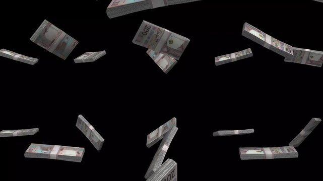 Aruba Money, Aruban Florin Banknotes Falling On Black Background, AWG Currency Stacks Dark Cinematic, 4K