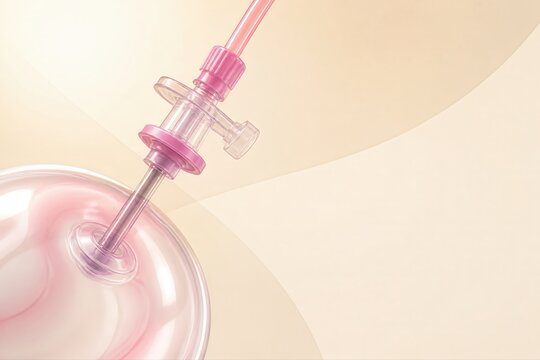 Infusion Line Closeup with Pink IV Catheter and Copy Space