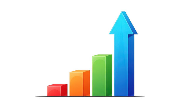 Colorful bar graph with an arrow pointing upward isolated on transparent background