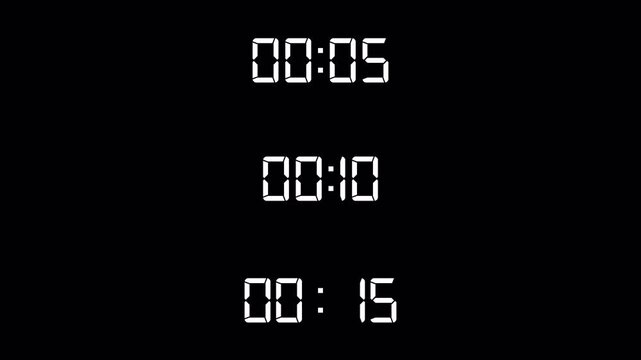 Count Up Timer Animation Set on Transparent Background, 1 Minute, 2 Minute and 3 Minute Digital Timer Collection, One Minute, Two Minute and Three Minute Count Up, 4K Alpha Channel