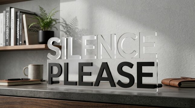 Minimalist Silence Please Desk Sign For Office Or Home Study