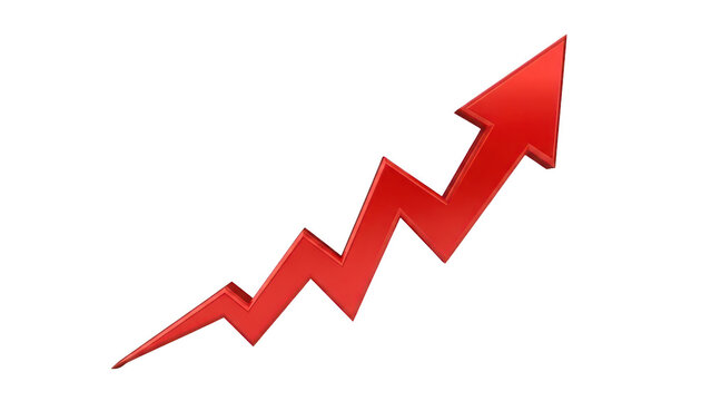 Red 3d zig zag arrow pointing up for business growth isolated on transparent background