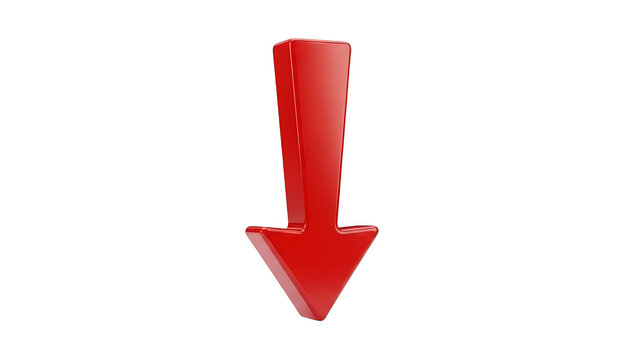 Shiny red 3d arrow pointing down isolated on transparent background
