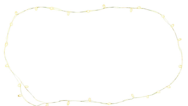 Glowing yellow string lights arranged in a circle frame isolated on transparent background