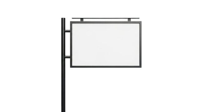 Blank metal sign board on a black pole isolated on transparent background