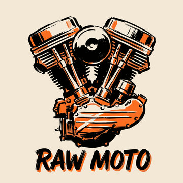 Build for speed. Motorcycle engine print design for t shirt. Poster. Sticker. Raw moto graphic. Legend race.