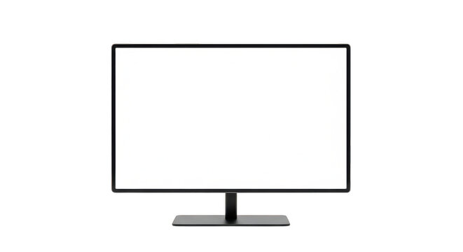 Modern black computer monitor with empty blank screen isolated on transparent background