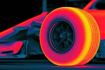 Fototapeta premium Formula 1 race car tire close up duotone abstract motorsport background