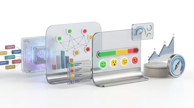 Data analytics dashboard with sentiment analysis isolated on white background