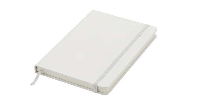 White blank notebook with elastic strap closure isolated on transparent background