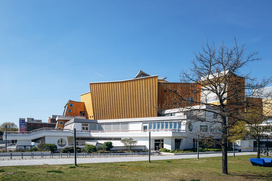 Berlin, Germany - April 23, 2026: Exterior view of the Berliner Philharmonie concert hall, an iconic landmark of modern architecture in the Kulturforum district.