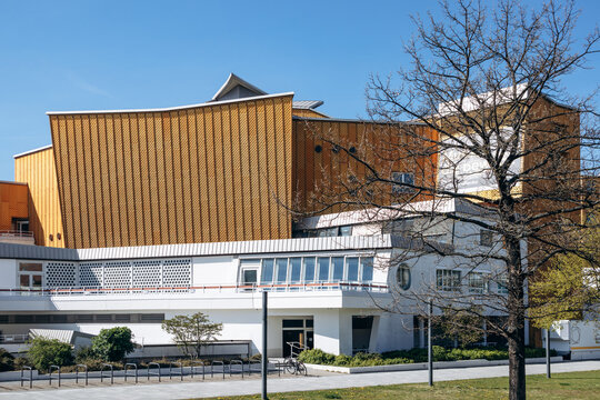 Berlin, Germany - April 23, 2026: Exterior view of the Berliner Philharmonie concert hall, an iconic landmark of modern architecture in the Kulturforum district.