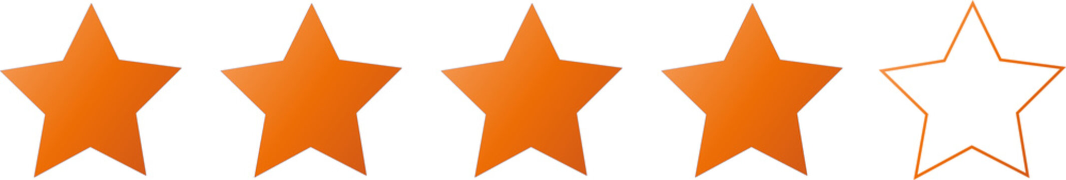 Ic&ocirc;ne de quatre &eacute;toiles orange sur fond transparent &ndash; Symbole d'&eacute;valuation, de notation et d'avis client