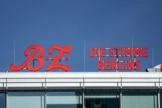 Berlin, Germany - April 23, 2026: Sign with the words Die Stimme Berlins on the rooftop of the B.Z. newspaper building