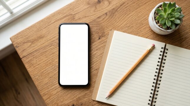 Modern workspace with smartphone notebook and pencil ready for back to school season