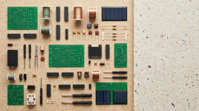 Sustainable Electronics Components Arranged on Clean Tabletop
