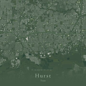 Sage Green Map of Hurst, United States | Modern Scandinavian Wall Art