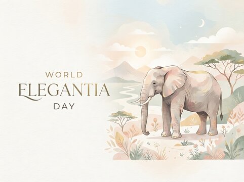 Elephant standing in a beautiful savanna landscape illustration