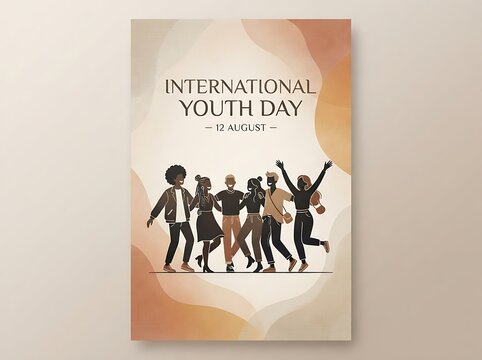 International youth day poster with happy diverse people