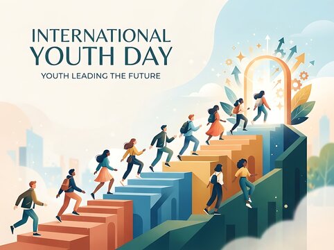 International youth day people climbing stairs to success