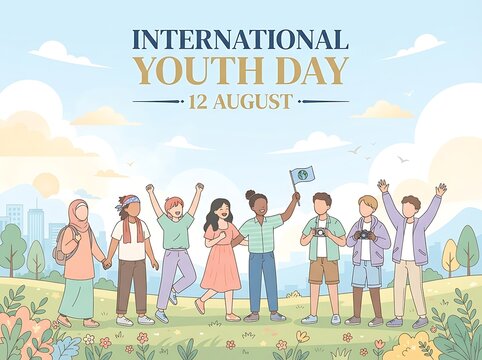 International youth day celebration with happy diverse people