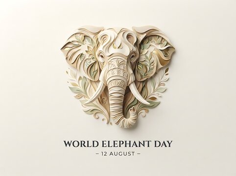 World elephant day design with paper cut style elephant