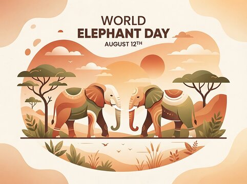 Two elephants in african savannah for world elephant day