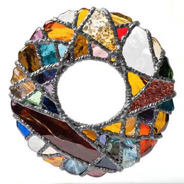 Colorful Stained Glass Mosaic Wreath on White Background