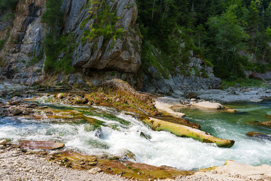 Rushing Ammer River Flowing Through Scenic Scheibum Gorge in Bavaria