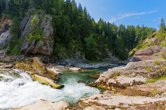 Scenic Wild River Flowing Through the Rocky Ammer Gorge in Bavaria
