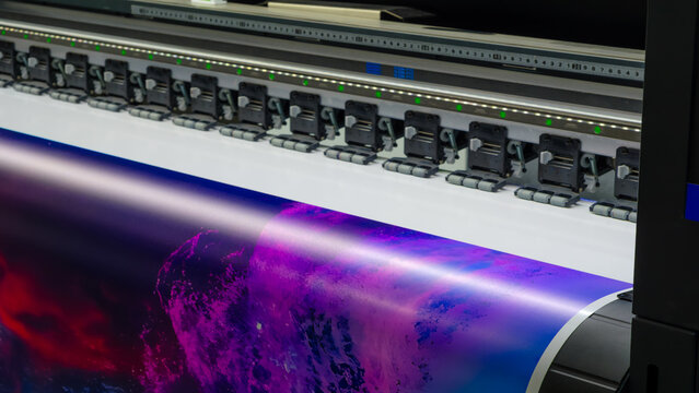 Industrial printing modern digital inkjet printer Industrial printing modern digital inkjet printer, color test, tech industrial technology background