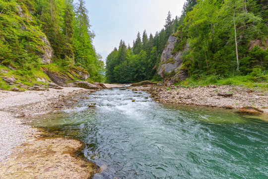Powerful Mountain River Flowing Through the Scenic Green Ammer Gorge