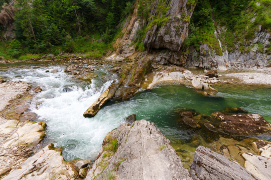Wild Mountain River Flowing Through the Scenic Ammer Gorge in Bavaria