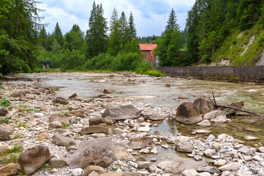 Ammer Gorge River with Rocks and Forest near Scheibum