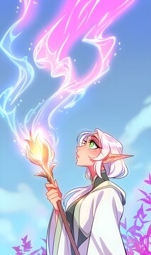 cute anime fairy with magic wand