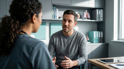 Fototapeta premium Doctor Consulting Patient Confidently In A Modern Medical Office