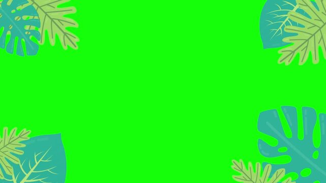 Animated Tropical Leaves Frame on a Green Screen Background.